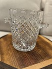 Vintage Heavy Cut Lead Crystal Ice Bucket - Diamond   Fan Pattern Scroll Handles