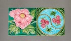 Rare Vintage 2 Pcs Beautiful Flower Design Ceramic Majolica Tiles Made In Japan 