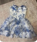 White Blue Floral Windsor Corset Mini Dress With Lace-up