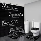 Family Shower Curtain Set - Black Bathroom Decor With Rugs  12 Hooks   Accessori