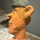 Hand Carved Wood   Cork Man Character Head Bottle Stopper Blue Hat 5in