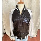 Satin Bomber Jacket Black White Bird Floral Embroidered Baseball Varsity Style