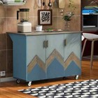 Navy Blue Mdf Kitchen Cart With Internal Storage Rack And Towel Rack