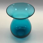 Vintage Hand Blown Teal Blue Glass Vase Flared Rim 5 