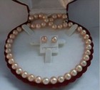 18  Aaa  7-8mm Real Natural Pink South Sea Pearl Necklaces Earrings 14k Gold Set
