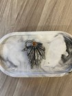Vintage Silver Tone Feather Brooch Pin Amber Rhinestone Boho Statement Jewelry