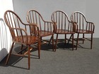 Set Of Four Vintage French Country Oak Spindle Dining Arm Chairs W Distressing