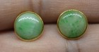 Vintage 14k Yellow Gold And Natural Round Jade Earrings