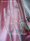 Swarovski Crystal Personalized Wedding Champagne Wine Toast Glass Flutes Mr Mrs