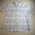 Huk Mens L Plaid Short Sleeve Button-up Fishing Shirt Blue White Pockets