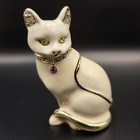 White Cat Trinket Box Enameled And Bejeweled With Magnetic Closure 