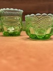 Vintage Mosser Glass Eye Winker Green Opal Toothpick Holder   Salt Dips 5pc Set