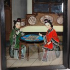 Pair Vintage Chinese Reverse Glass Paintings Framed Asian Art Women Qing Scene