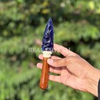 Blue Obsidian Glass Arrowhead Knife   Athame With Wooden Handle For Ritual Decor