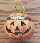 Vtg Porcelainresin Pumpkin Hinged Trinket Box Ornament Lights Up Halloween Works