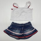Build A Bear Love Red Pink Sequin Valentines Top Denim Jean Skirt Teddy Outfit