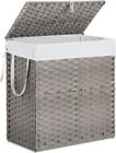 Jhk Woven Laundry Basket Lid 90l Capacity Hamper Foldable Rattan Clothes Hamper