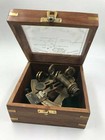 Brass Antique Style Nautical Astrolabe German Marine Sextant W mirror Wooden Box