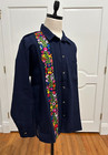 Large Hand Made Long Sleeve San Antonino Embroidery Mexican Guayabera Shirt 