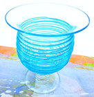 Murano Style Hand Blown Blue   Clear Threaded Pedestal Glass Vase 8  Tall