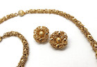 Vintage Gold Tone Byzantine Parure Necklace  Bracelet  Brooch And Earrings Nice 