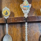 Vintage Souvenir Spoon Collection Lot Of 24 With Wooden Wall Display Rack