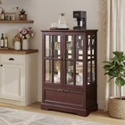 Dark Cherry Display Cabinet With Full-color Rgb Light Strip And Flip-top Drawer