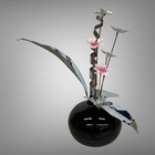 Rare Vintage Mario Jason Metal Sculpture Brutalist Mcm Onyx With Flowers Signed