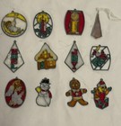 Lot Of 12 Vtg  Makit Bakit  Faux Stained Glass Christmas Ornaments 2 5   
