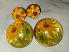 Vintage Applejuice Bakelite Flower Dress Clip Set With Matching Earrings 1960s