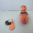Celluloid Indian In Canoe Made In Japan Toy   White   Pink Canoes Vintage