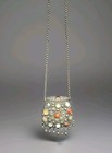 Vtg Ethnic Tibetan Sajai Silver Metal Natural Stone Coin Purse Chain Necklace 