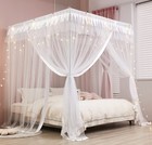 4 Corners Post Bed Curtain Canopy Mosquito Net White Full Size