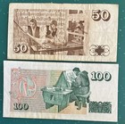 1961 50 Kronur 100 Kronur Iceland 2 Banknotes