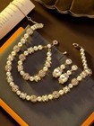 Vintage Faux Pearl Necklace Earrings   Bracelet Set Gold Bridal Jewelry