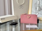 Prada Saffiano Zip Card Holder Pink Triangle Logo 8  15cm