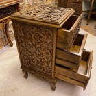 Turkish Hand Carved Solid Walnut Nightstand Side Table 3 Drawer Baroque Floral 4
