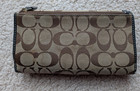 Vintage Coach Y2k Legacy Signature Brown Monogram Canvas Turnlock Wallet Ec