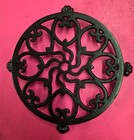 Vintage Antique Cast Iron Round Trivet Starburst Ornate Paw Claw Foot  Cleaned