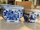 Antique Floral Oriental Blue   White Porcelain Bonsai Planters   Candle Holder
