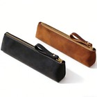 2 Pack Leather Pencil Case Men Women Small Zipper Pen Bag Stationery Pouch Box