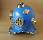 18  Vintage Scuba Diving Helmet Us Navy Mark V Blue Finish Deep Sea Divers