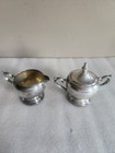 Vintage Wm Rogers Silverplated Footed Creamer   Sugar Bowl W  Lid Ornate Handles