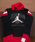 Nwt Nike Air Jordan Boy s 2 Pc Set Black Red Hoodie   Joggers Sweatpants L   Xl