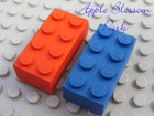 New Lot 2 Lego 2x4 Lego Brick School Erasers - 1 Red   1 Blue Pencil Eraser Set