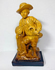 Vtg Borghese Chalkware Harvest Figurines Or Bookends Gold And Brown Girl And Boy