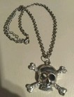 Skull   Bones Metal Rhnstn Pendant   18  Chain Halloween Cosplay Gothic Biker