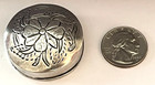 Vintage Taxco Mexican Artisan Silver Stamped Round Floral Pill Box Crack In Base