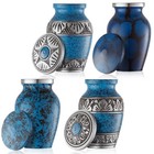 Small Keepsake Cremation Urns For Human Ashes  Set Of 4 Blue And Silver W Case