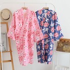 Retro Unisex Japanese Yukata Kimono Pajamas Robe Cotton Khan Sleepwear Bathrobe